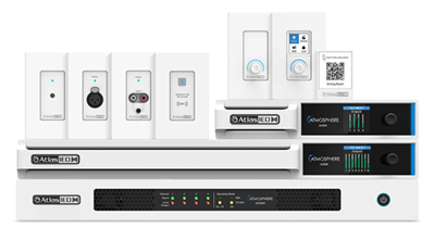 Atmosphere™ digital audio system showing signal processors, amplifier accessories